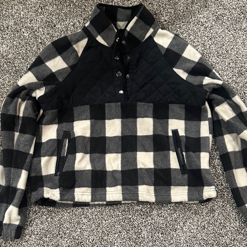 White and Black plaid fuzzy shirt